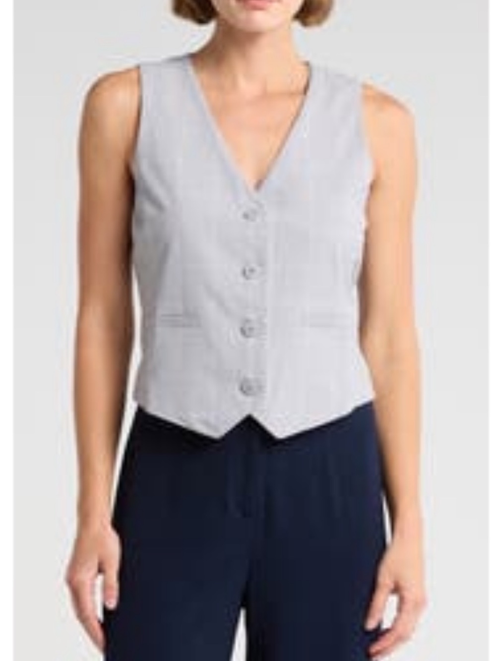 Nordstrom Rack Gray Windowpane Button-Front Vest